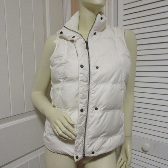 Eddie Bauer Womens Goose Down Puffer Vest Jacket XS Full Zip Snap Pockets White - Picture 7 of 8